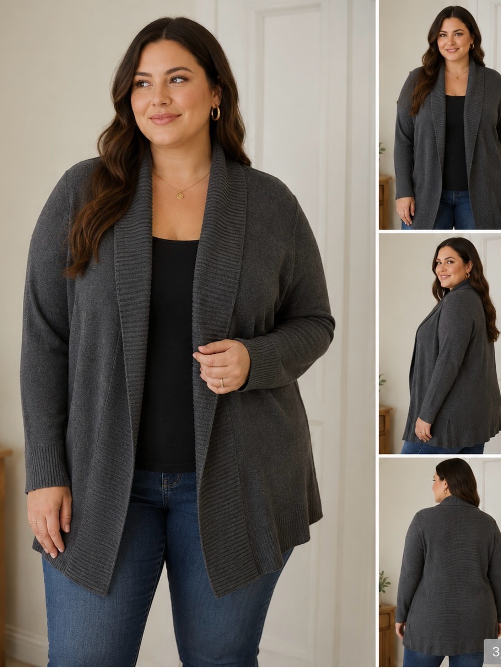 INC International Concepts Draped Cardigan Sweater Charcoal 1X Open Front
